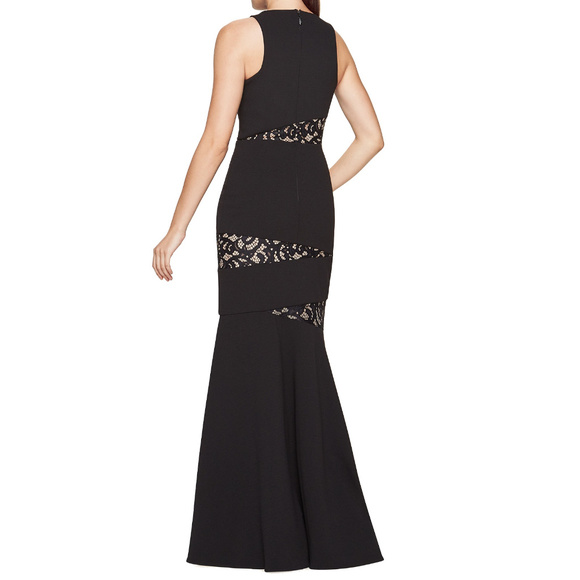 BCBG MAXAZRIA Black Dominique Lace Panel Stretch Crepe Sleeveless Gown 0 - Picture 4 of 6
